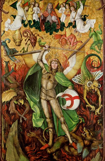 O Arcanjo São Miguel em combate com Lúcifer, c.1490-1505 (óleo sobre madeira) de Hans Leu